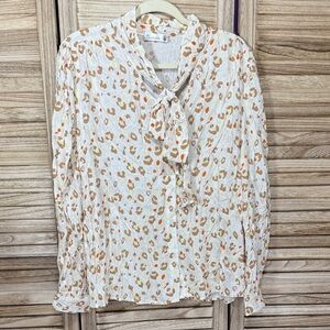 Banana Republic Animal Print Gold Orange Tie-Neck Blouse New With Tags Size XL